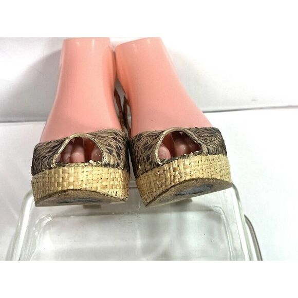 Stuart Weitzman for Scoop Snake Platform Heels Sandals Jute Straw Peep Toe Ankle - Picture 3 of 12